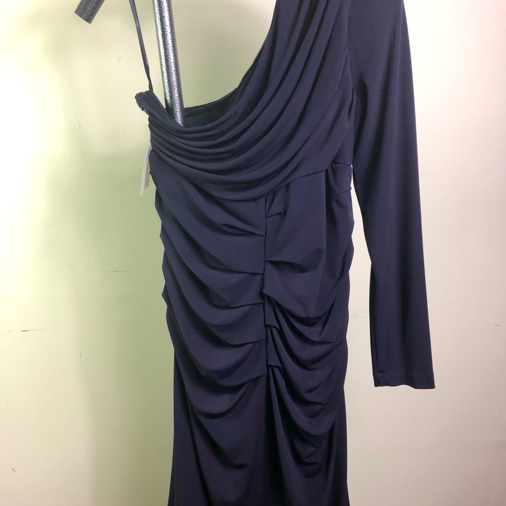 SUZU CHIN for MAGGI BOUTIQUE grape long sleeves dress, ruched front & back. - Picture 3 of 11